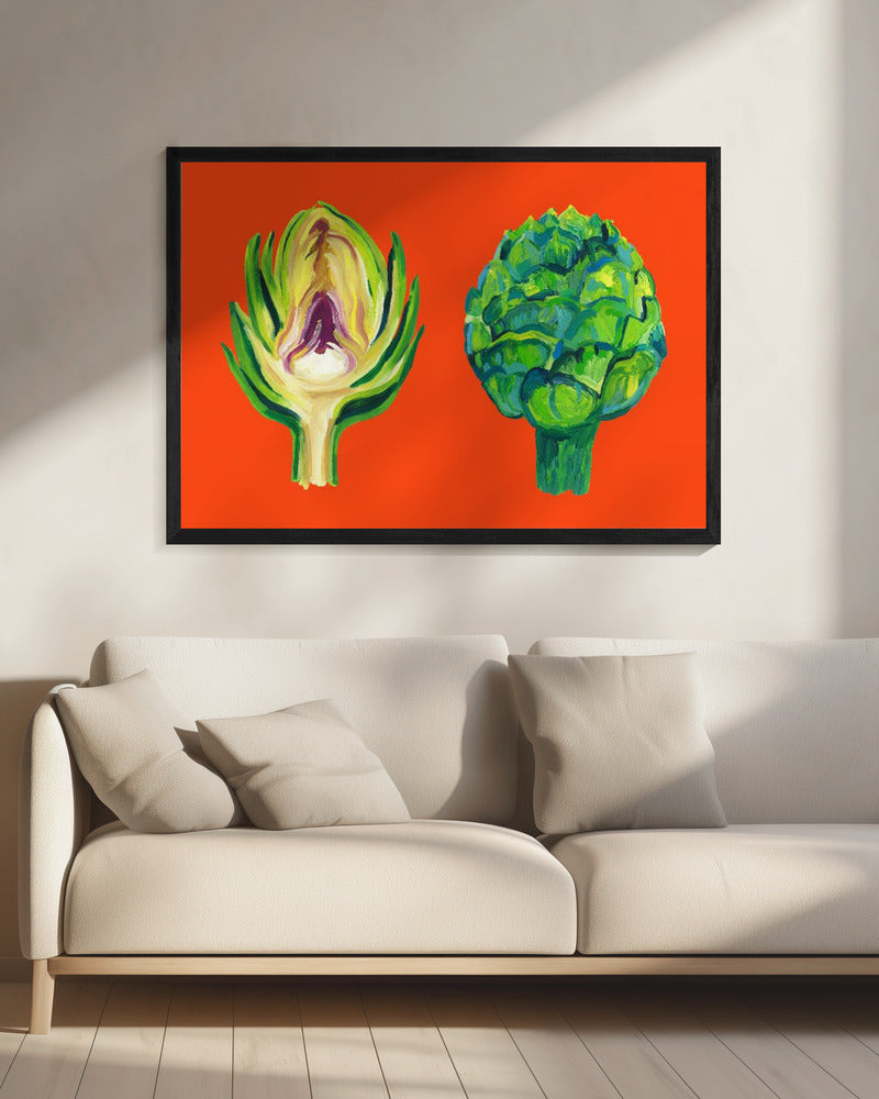 Artichokes On Orange | Canvas