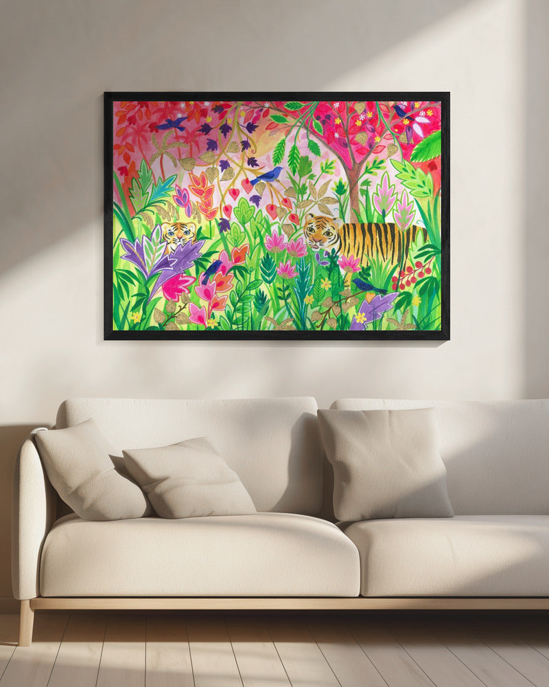 Jungle Painting With Lush Foliage And Exotic Animals | Canvas