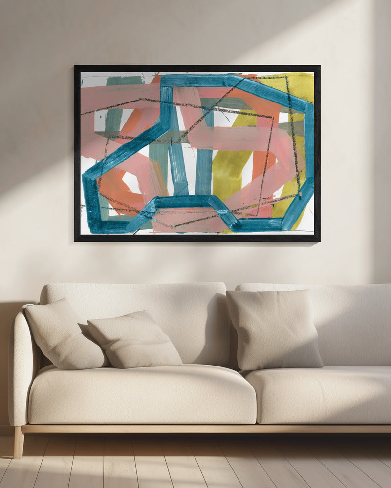Blue &amp; Pink Abstract Lines Art Print | Canvas