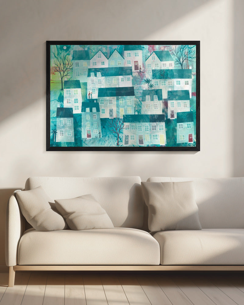 Whimsical Village Scene With Stylized Houses | Canvas