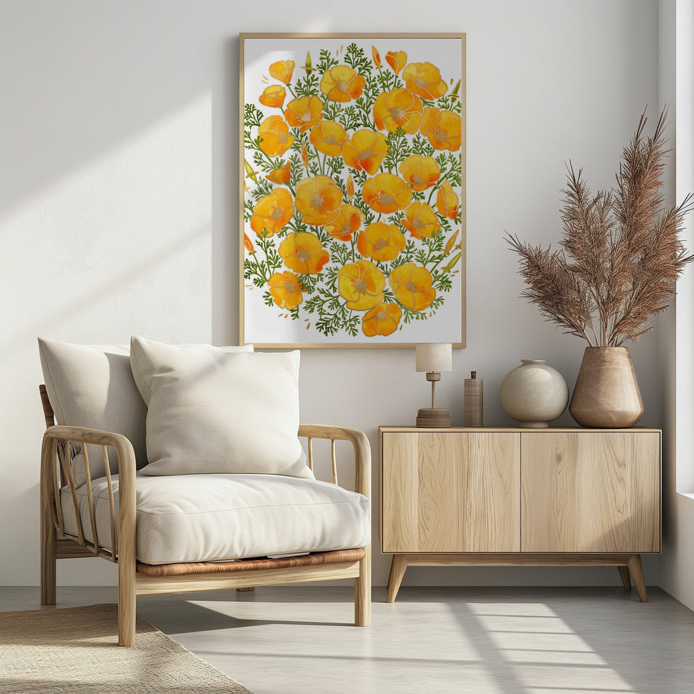 Gold accented California poppies | Poster