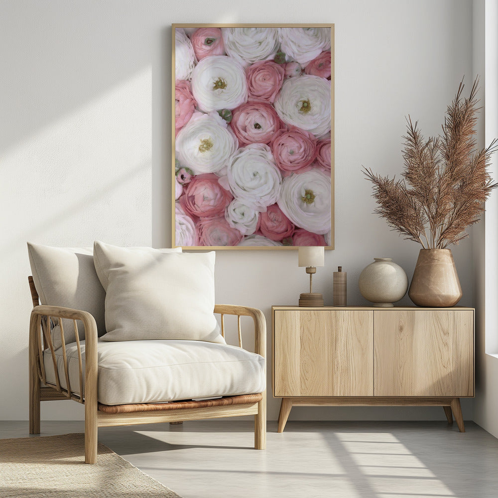 Scattered ranunculus in muted pink I | Poster