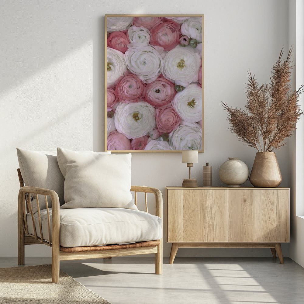 Scattered ranunculus in muted pink II | Poster