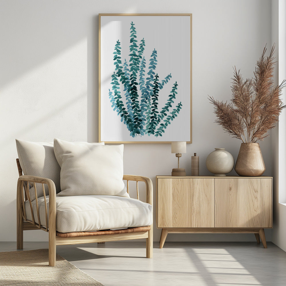 Watercolor eucalyptus branch in teal | Poster