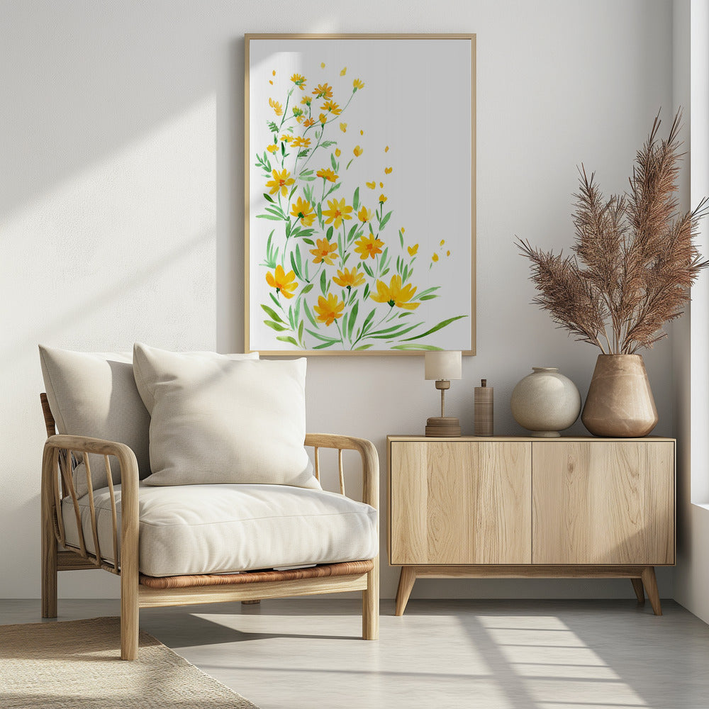 Yellow watercolor wildflowers | Poster