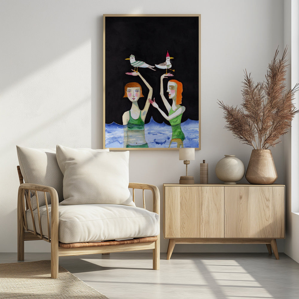 Best Friends Swimming with birds | Poster