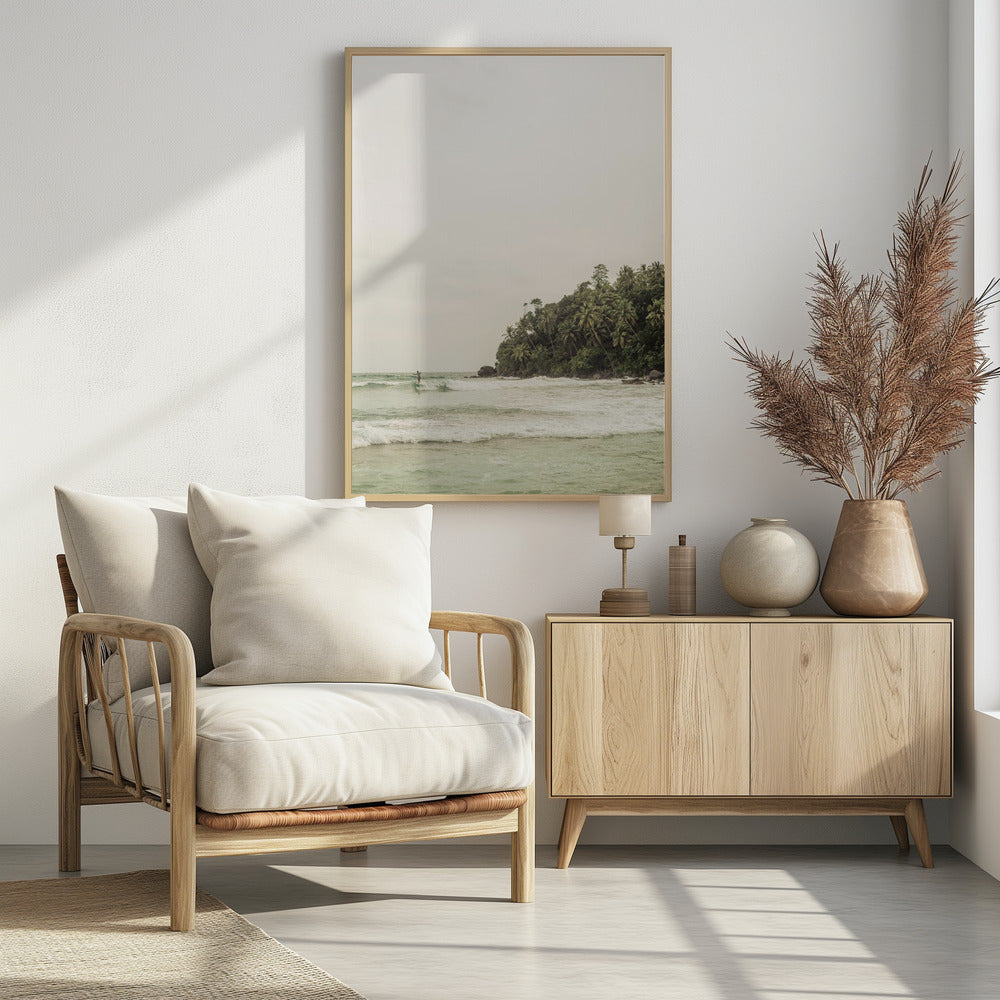 Tranquil Beach Scene With Lush Palm Trees | Poster