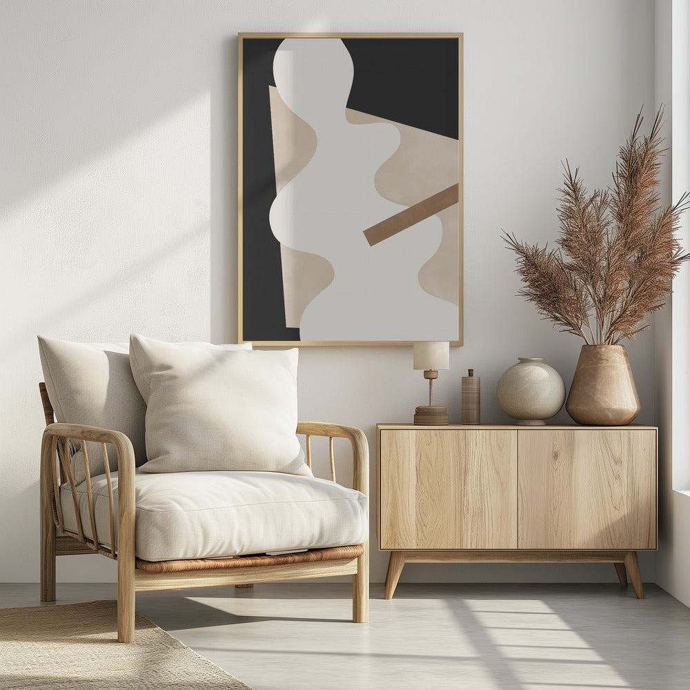 Beige Graphic Curves Art | Poster