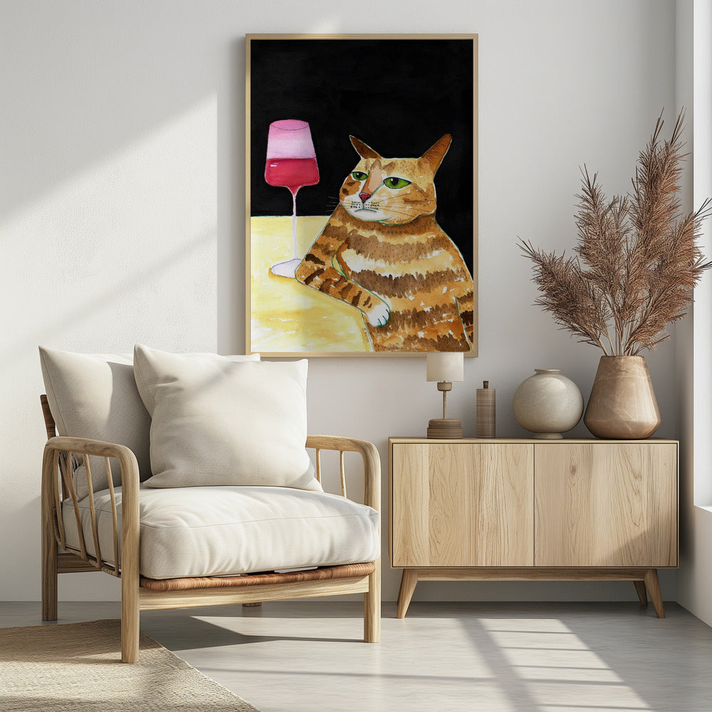 Cat Friday Night Drinks Wine Funny Cat Humour | Poster