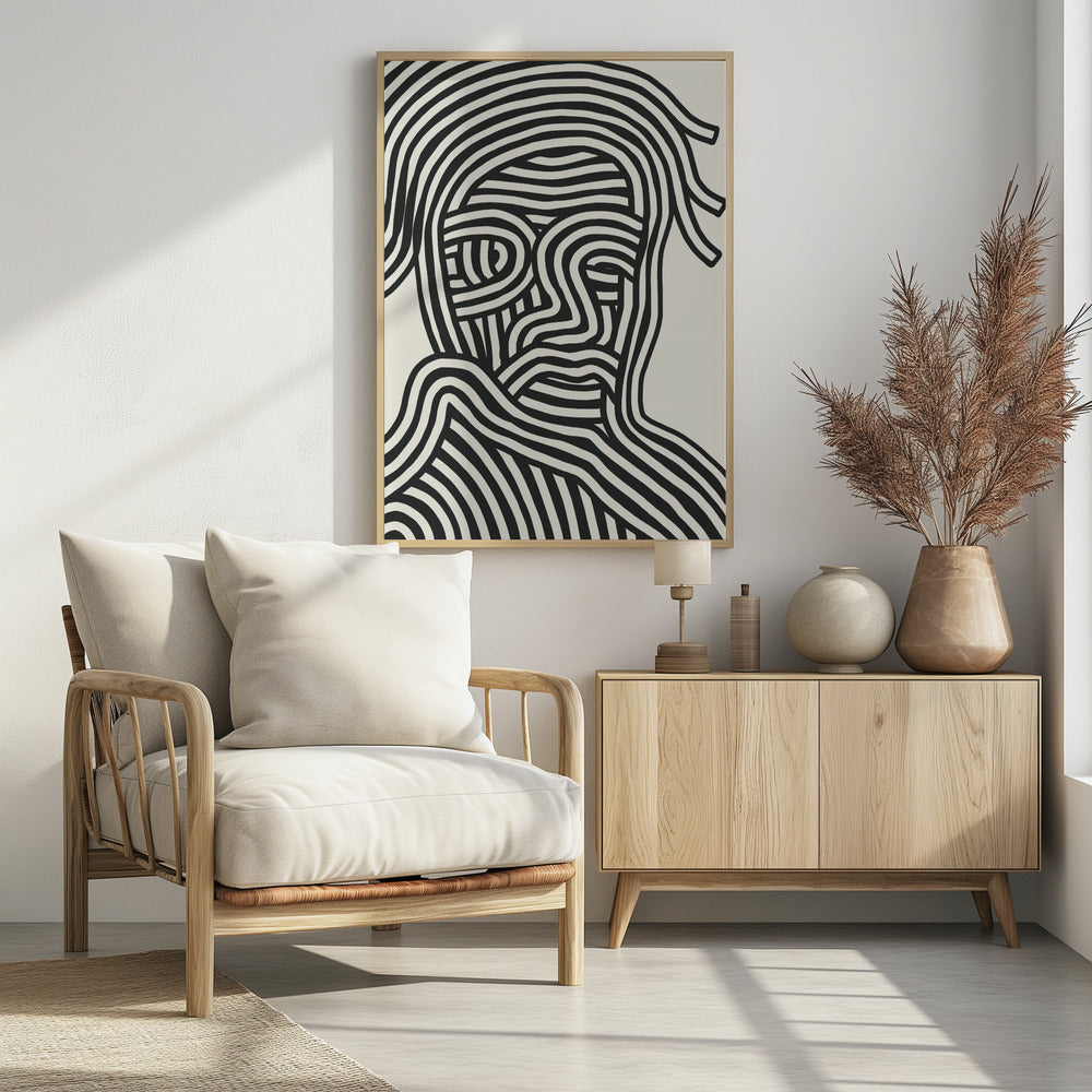 Stylized Human Face With Black Stripes | Poster