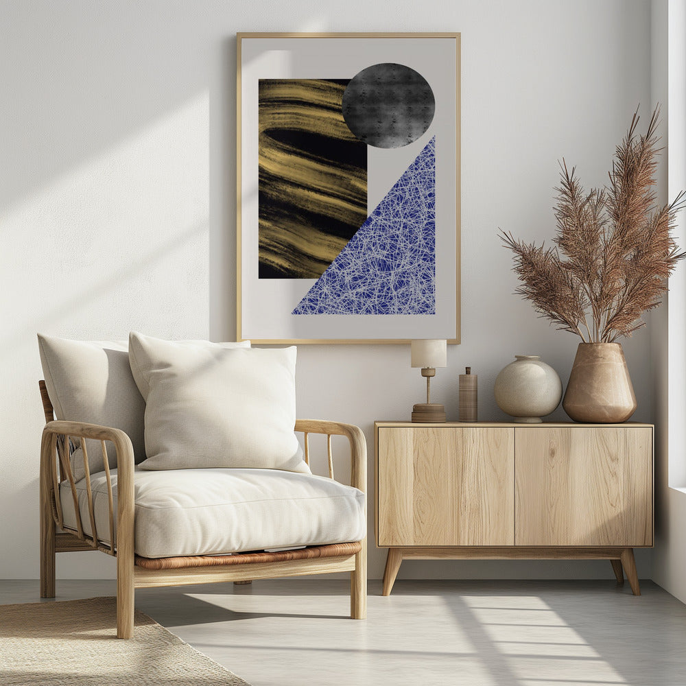 Geometric Shapes With A Black And Gold Textured | Poster