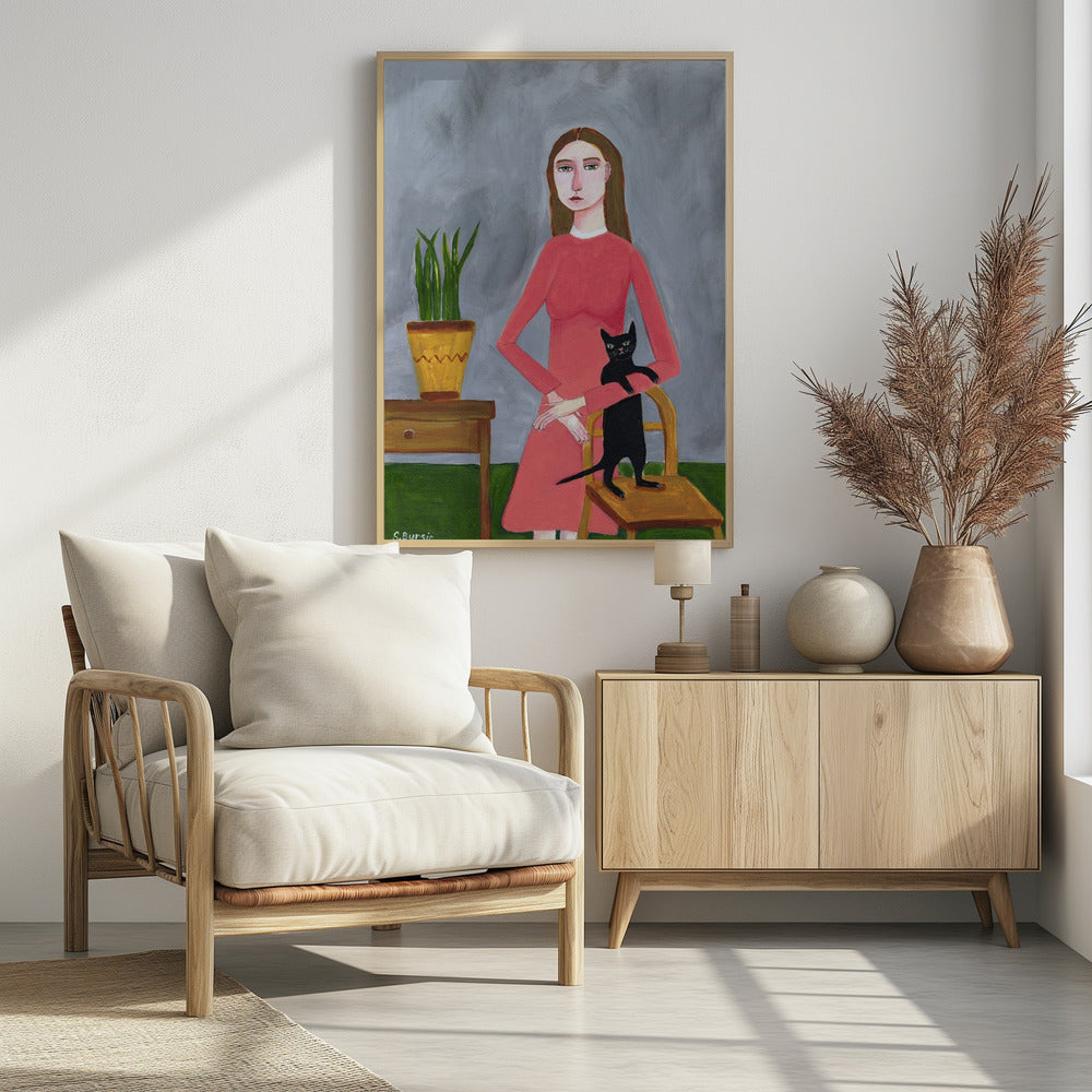 Cat Lady with Black Cat | Poster