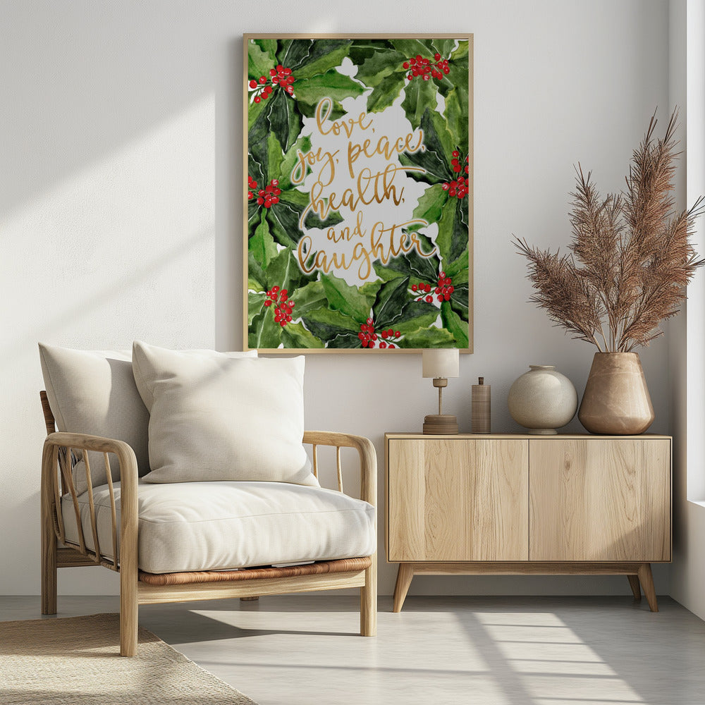 Holly floral art with holiday wishes | Poster