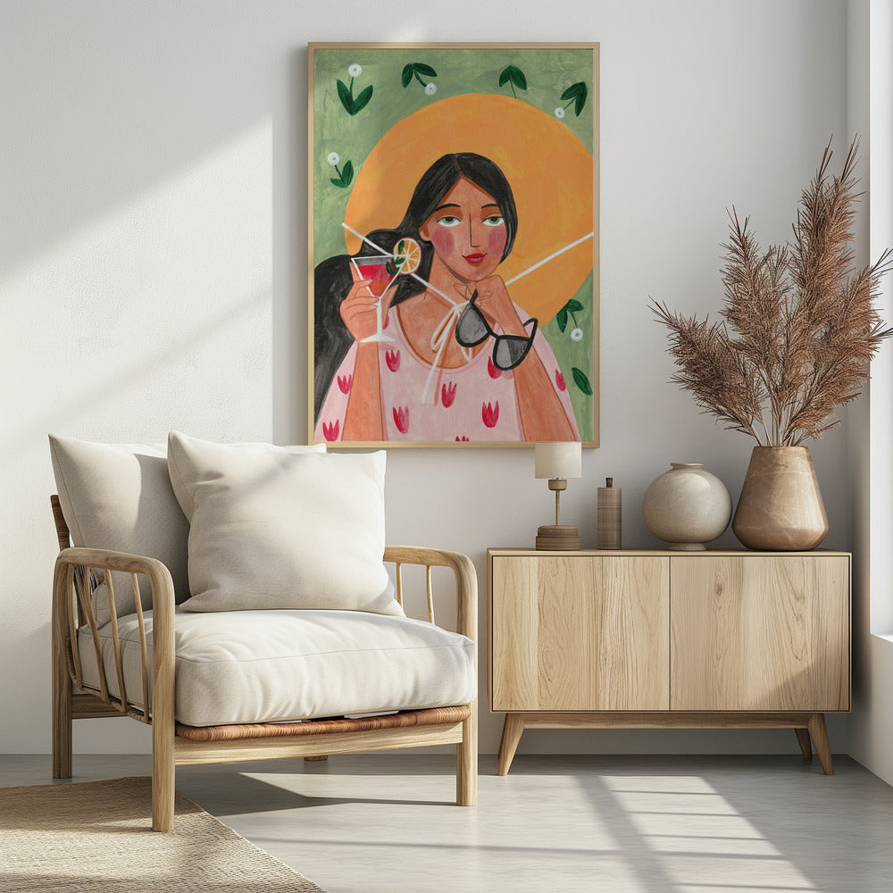 Abstract Modern Bohemian Woman with Cocktail | Poster