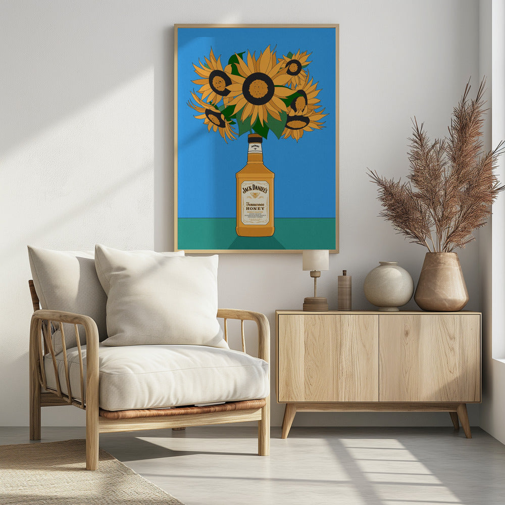 Sunflowers in Honey Whiskey Retro Illustration | Poster