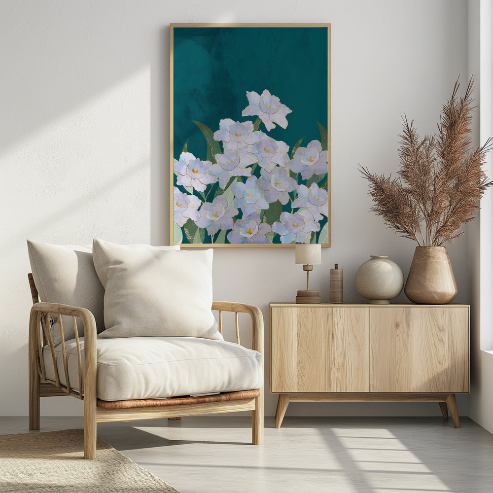 Narcissuss Flowers Turquouise | Poster