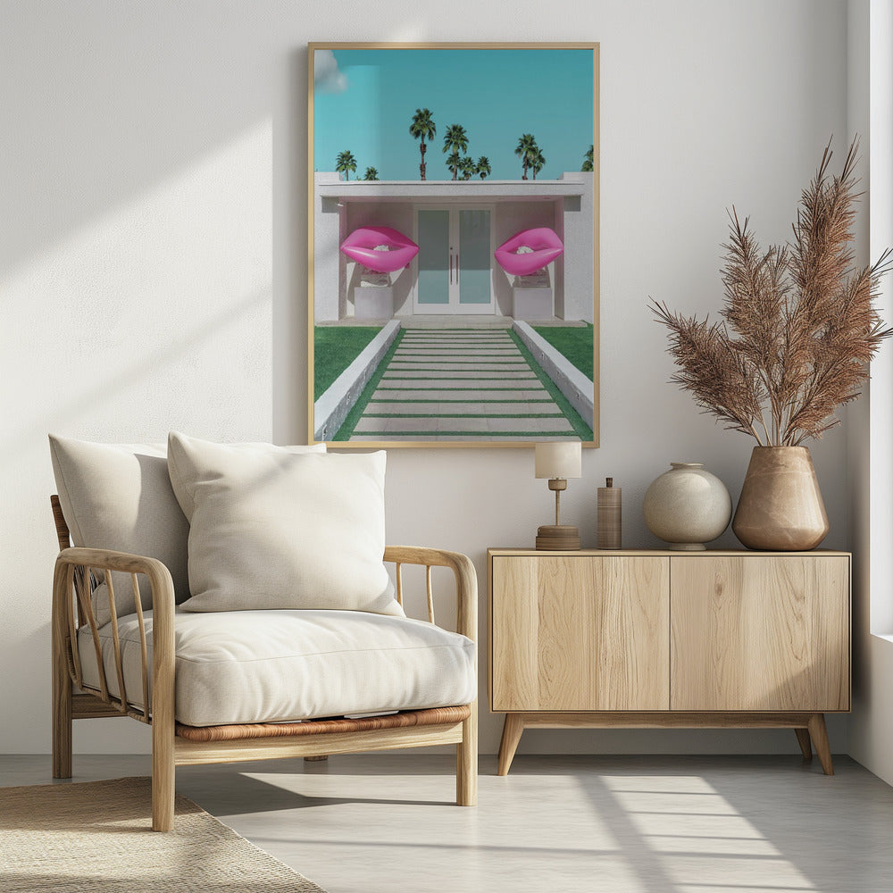 Mid-Century Modern House with Pink Lips | Poster