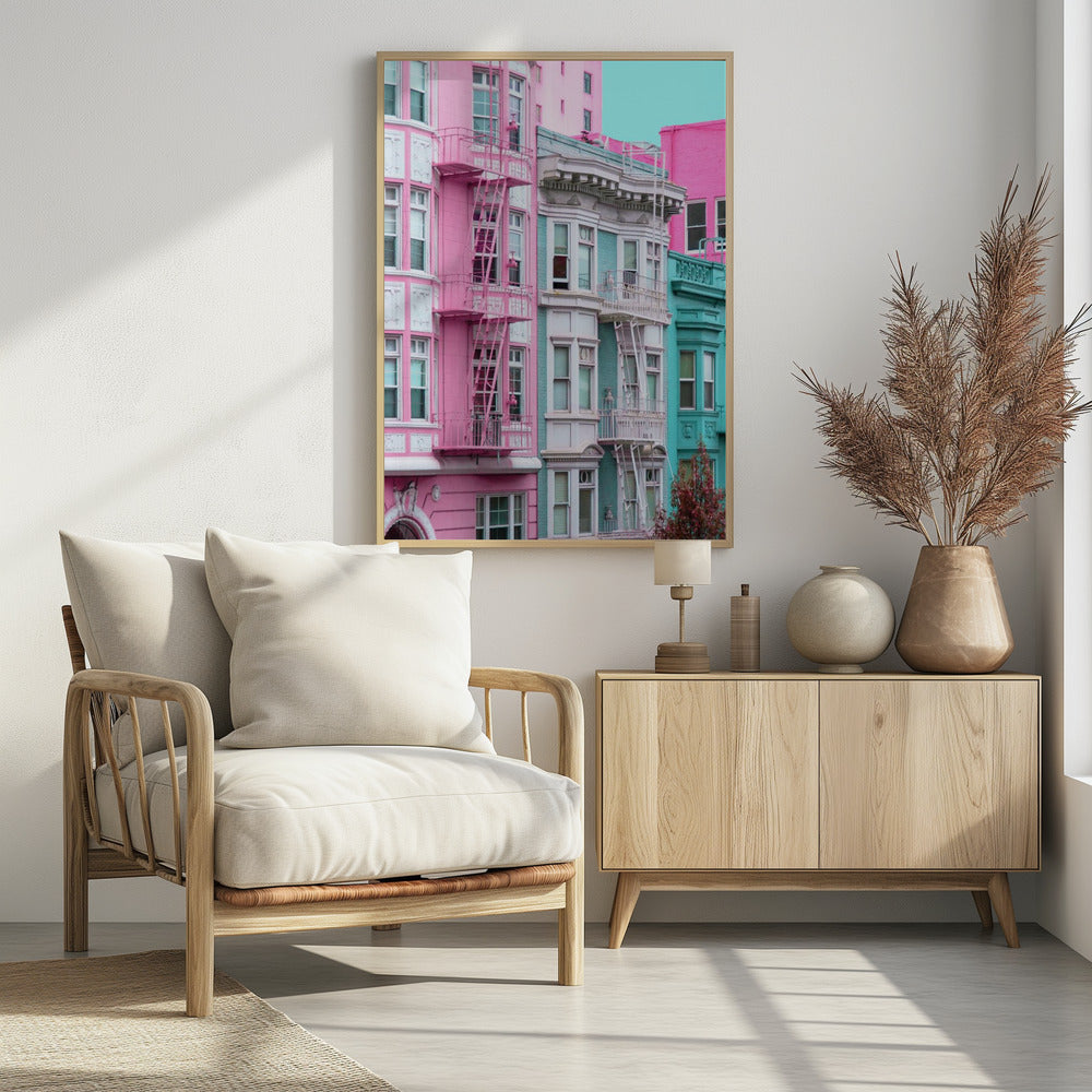 Pink and Blue Row Houses in San Francisco | Poster