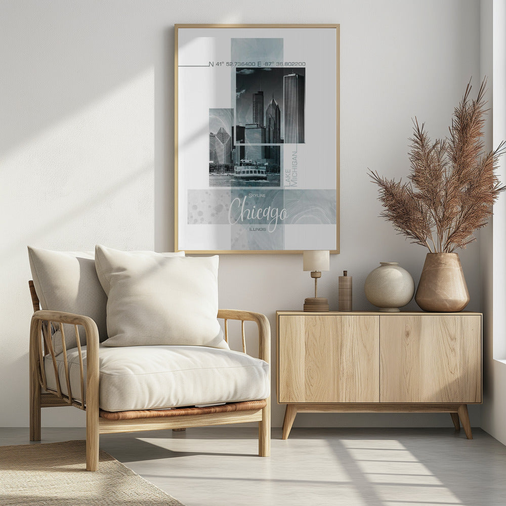 Poster Art CHICAGO Skyline | turquoise marble | Poster