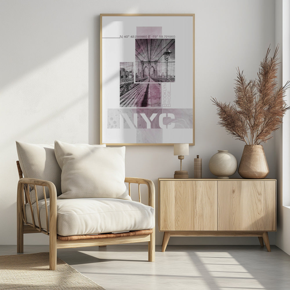 Poster Art NYC Brooklyn Bridge | pink marble | Poster