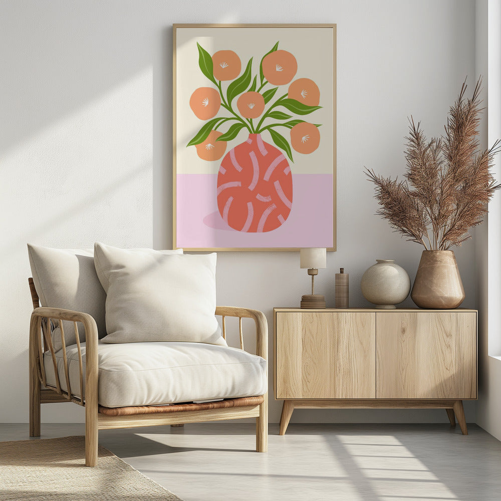 Flowers in Coral Vase | Poster