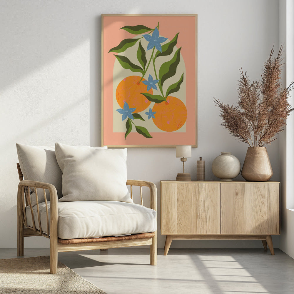 Orange Branch with Flowers | Poster