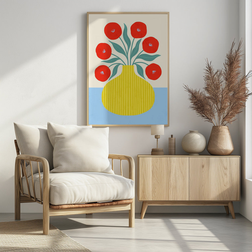 Red Flowers in Yellow Vase | Poster