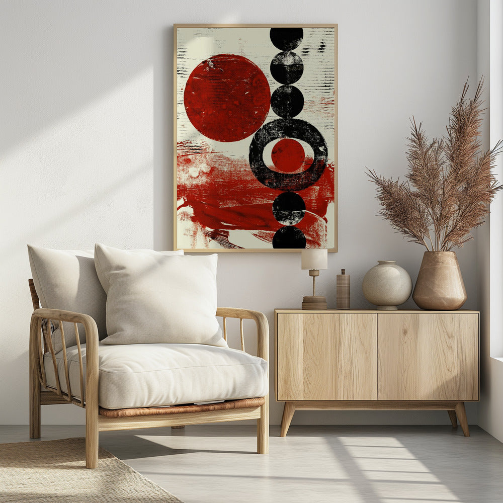 Geometric Shapes with Red and Black Circles | Poster