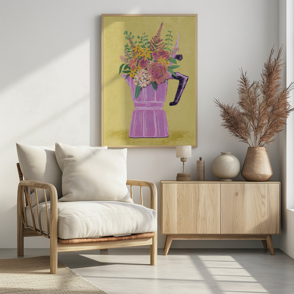 Espresso Maker with Flowers | Poster
