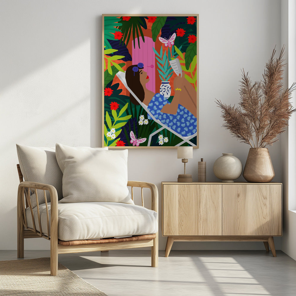 Floral Sunbathing Girl | Poster