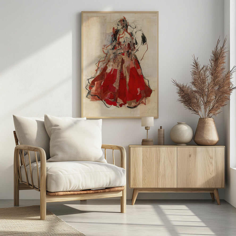 Woman in a Vibrant Red Dress | Poster