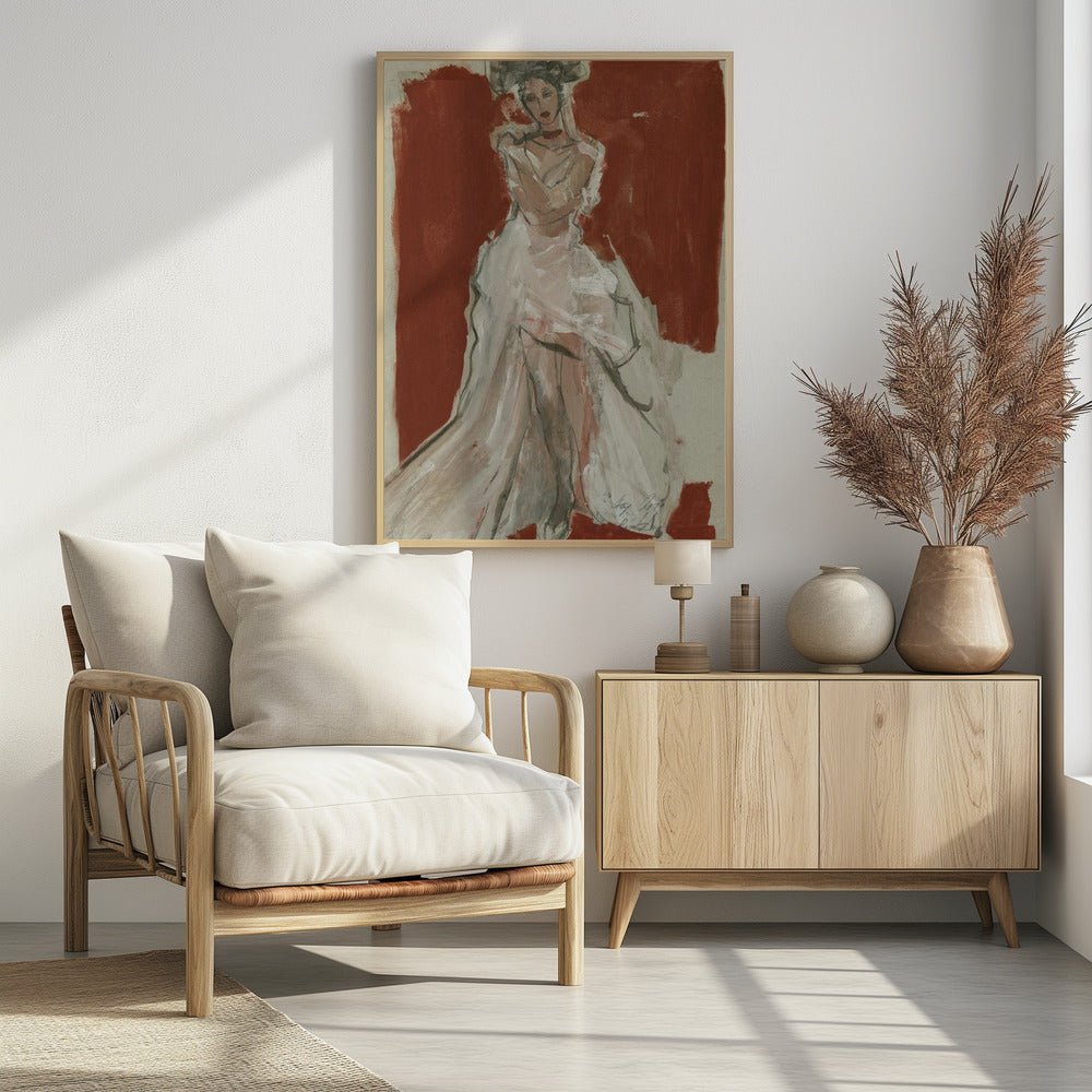 Stylish Woman in a Flowing White Dress | Poster