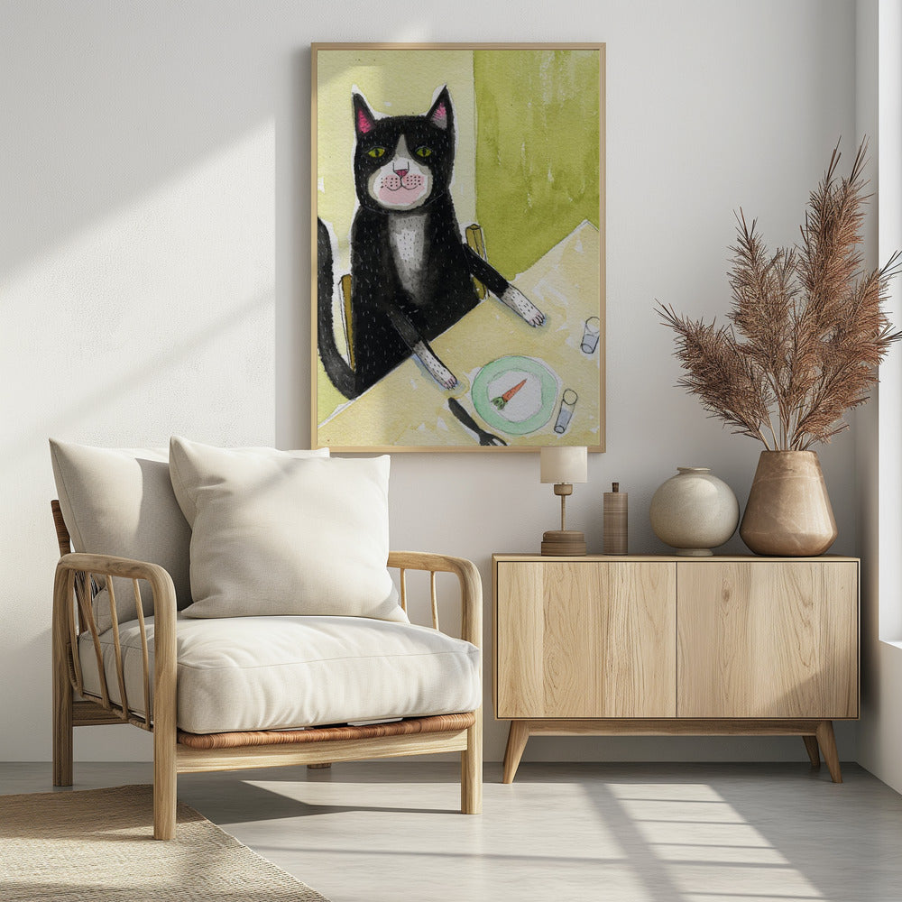 Cat having dinner | Poster