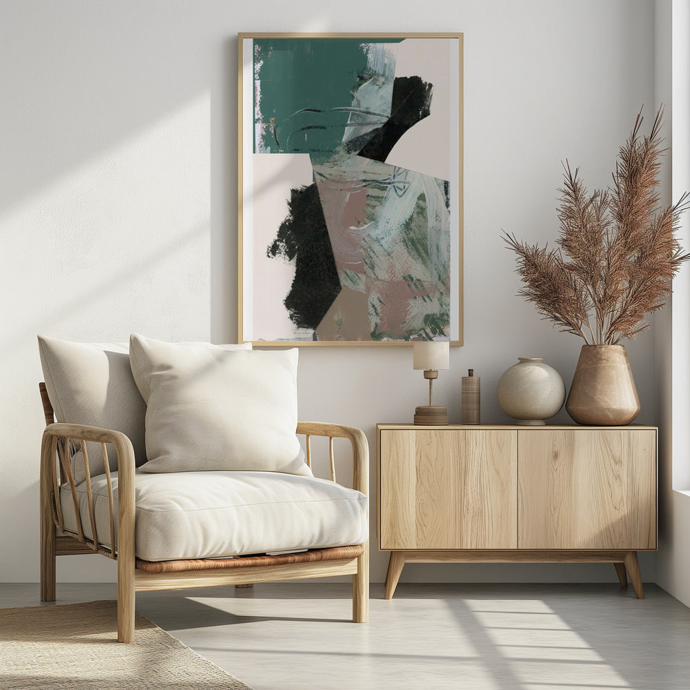 Green Peach Neutral Black Abstract 1 | Poster