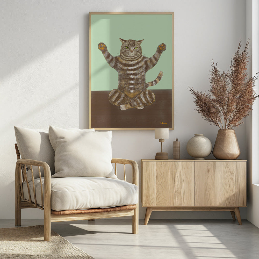 Yoga Cat Light Green Background | Poster