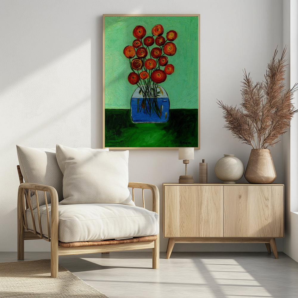Poppies in Vase Green Version | Poster