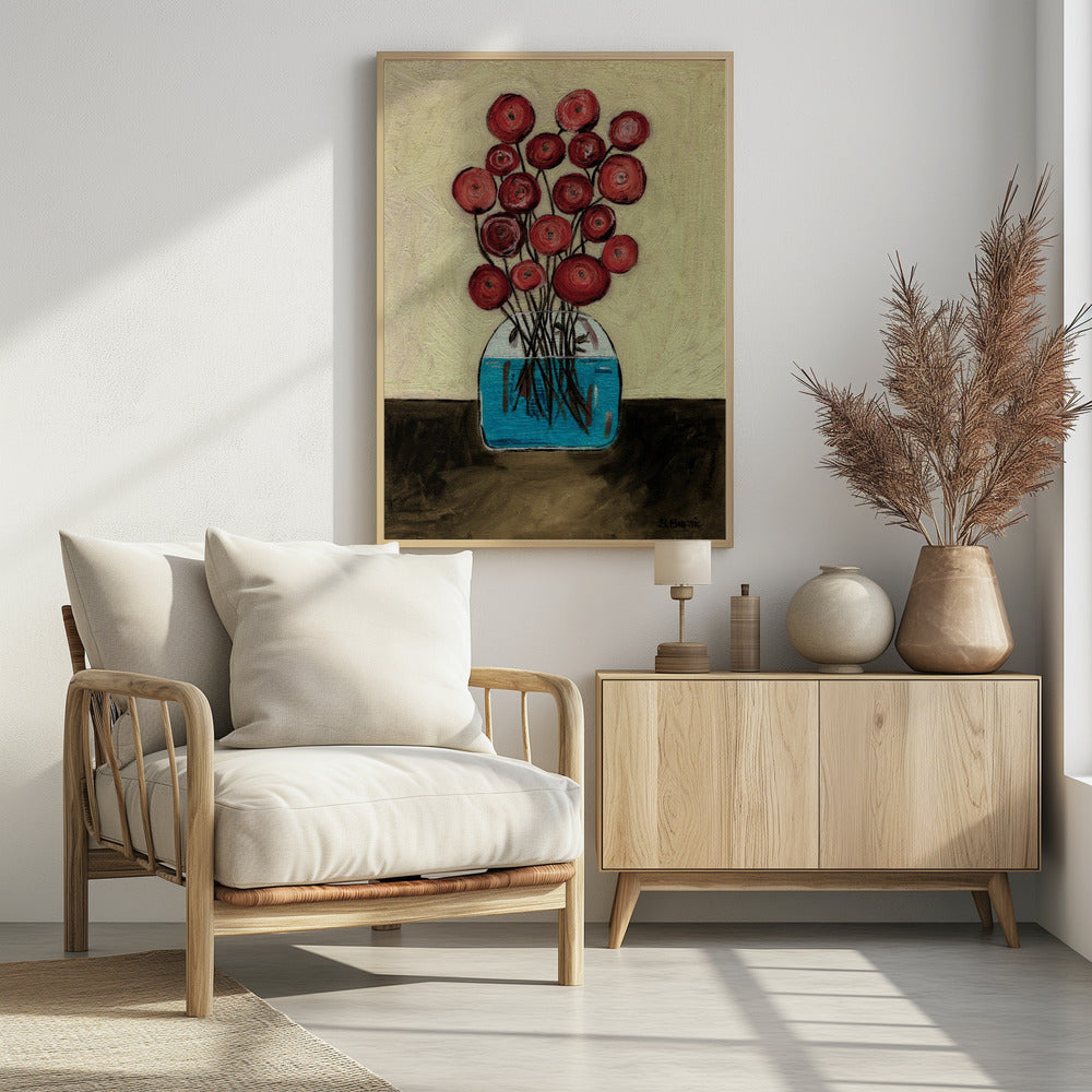 Poppies in Vase Tan | Poster