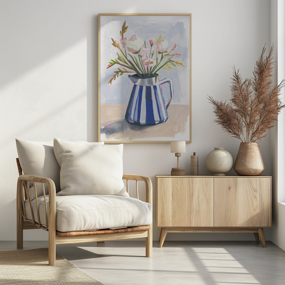 Fresh flowers in a striped vase I | Poster