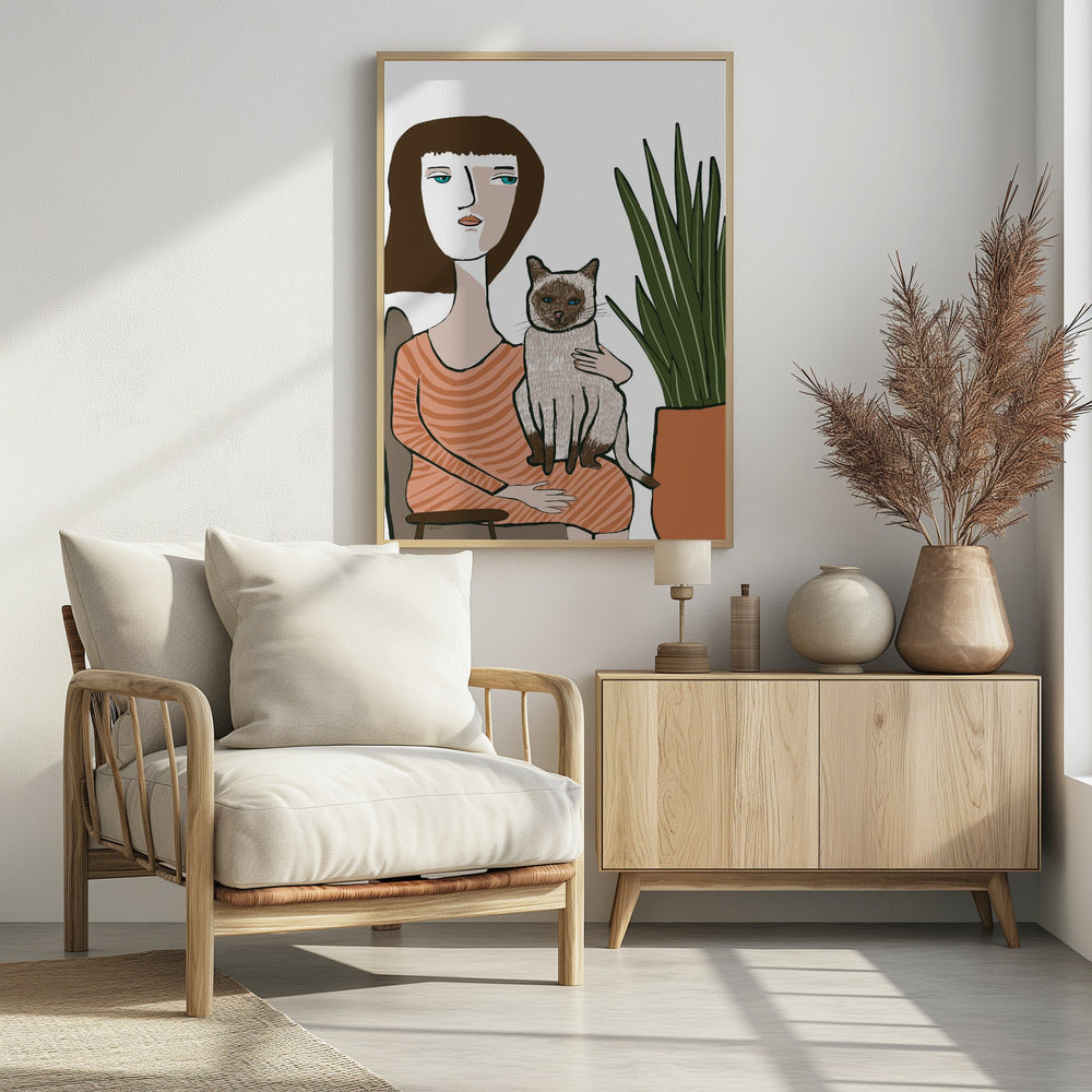 Girl with Siamese cat | Poster