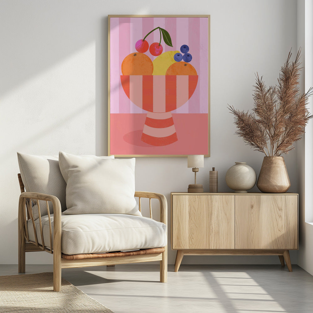 Fruit in Striped Bowl | Poster