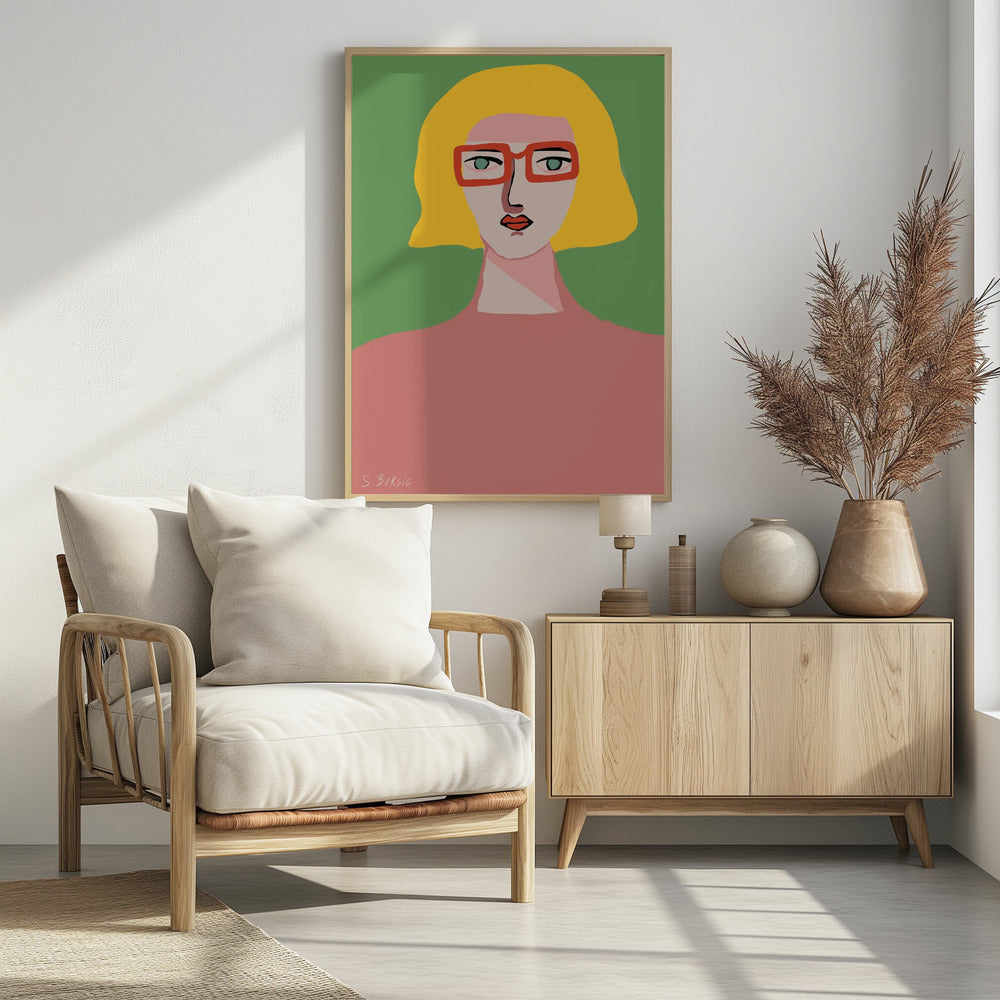 Golden hair lady with red glasses | Poster