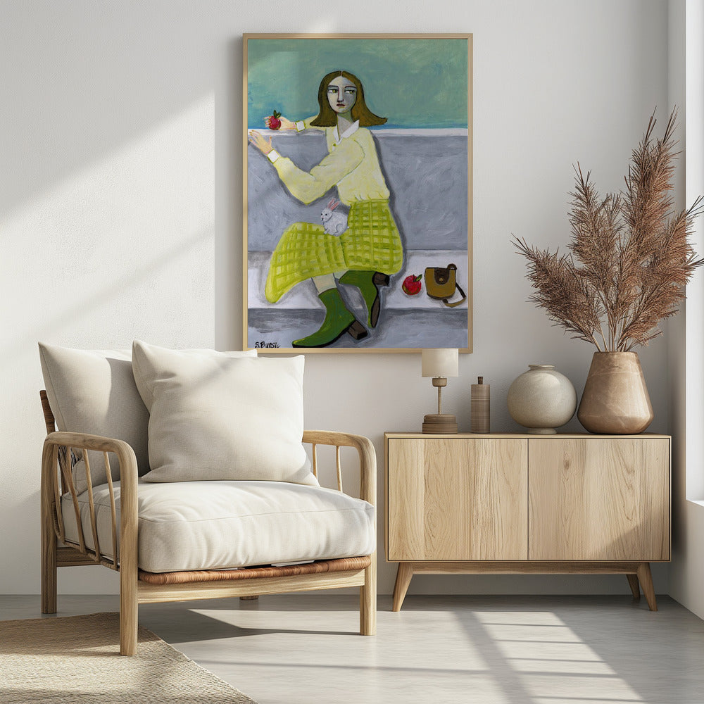 Lady and the Rabbit with apple | Poster