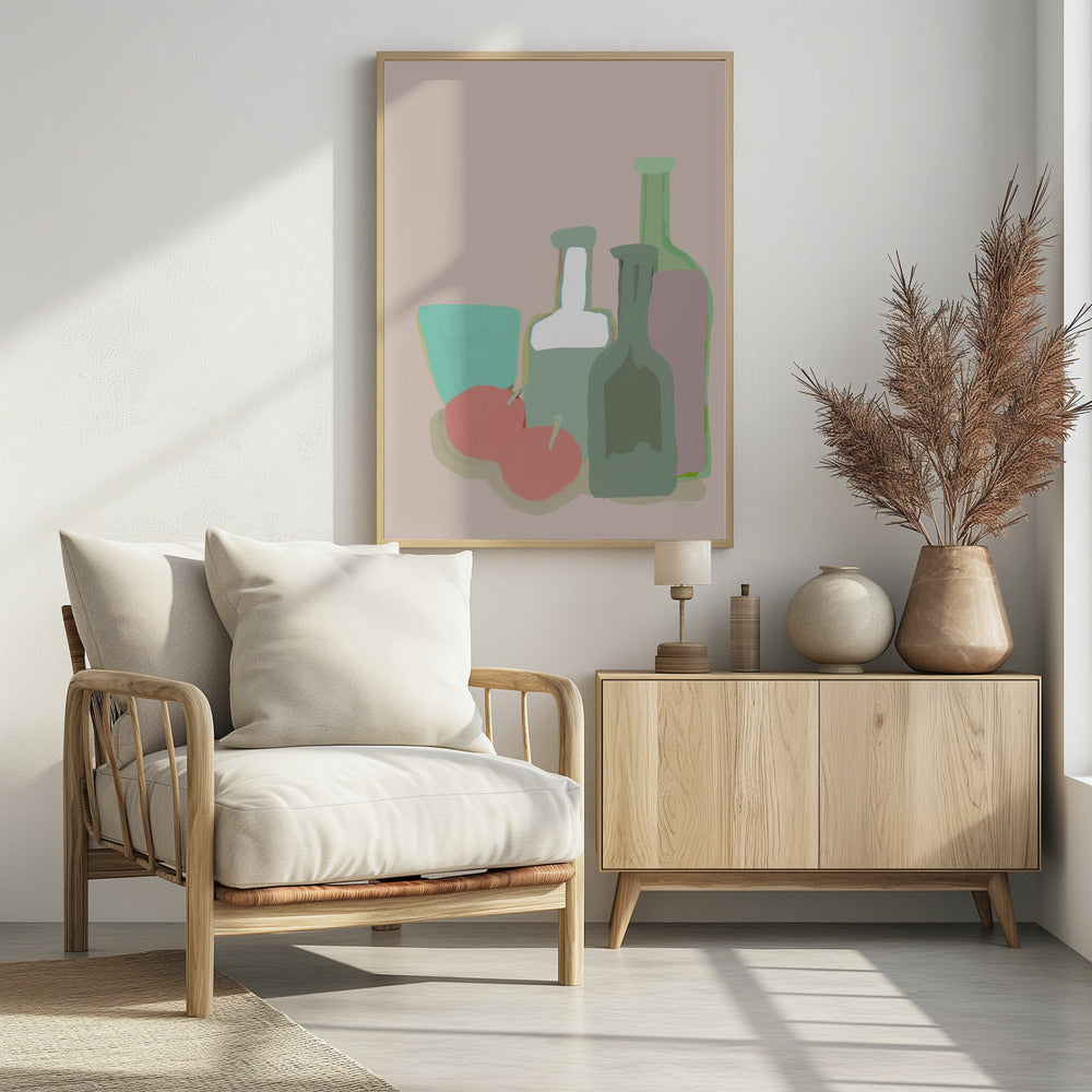 Still life bottles and apples | Poster