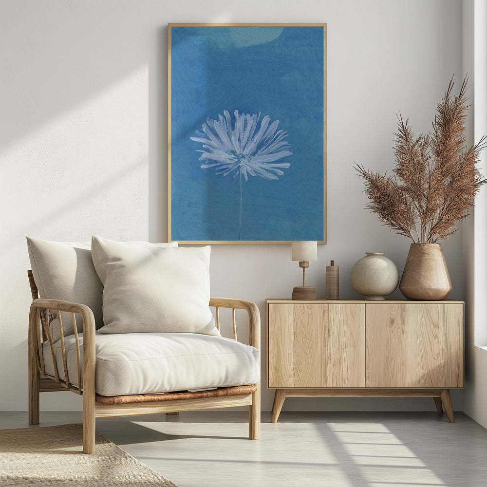 White Flower On Blue Background | Poster