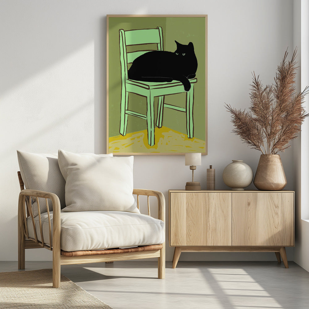Black cat on chair | Poster