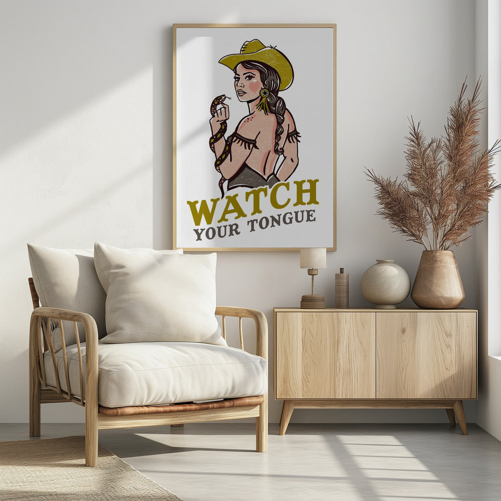Watch Your Tongue Badass Pin-Up Cowgirl &amp; Rattlesnake | Poster