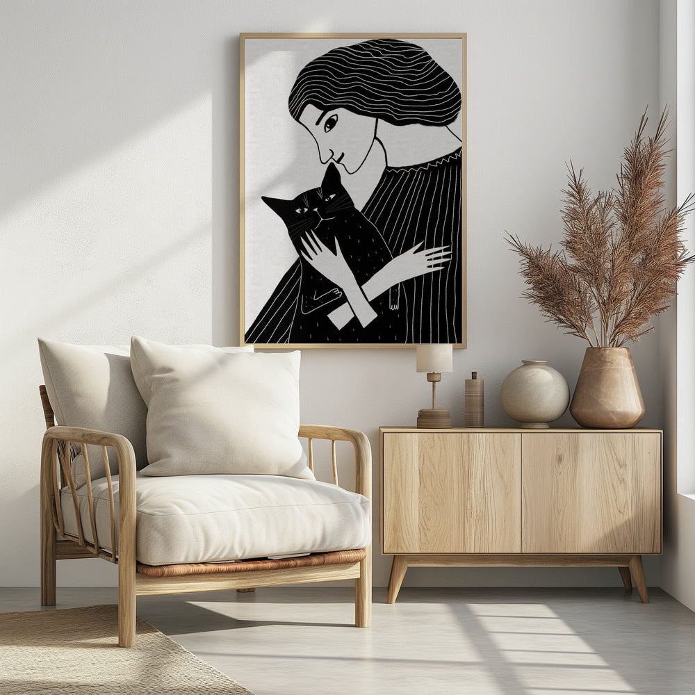 Cat Lady with Black Cat | Poster