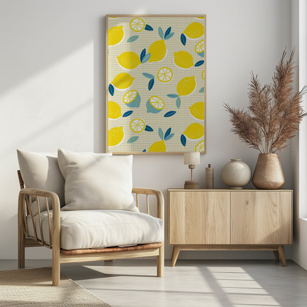 Fresh Lemons Checkered Sunny | Poster