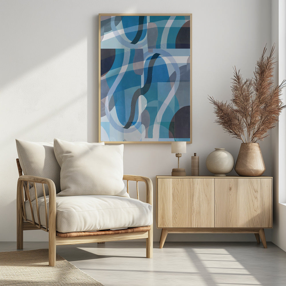 Abstract Blue and Neutral Swervy Shapes 2 | Poster