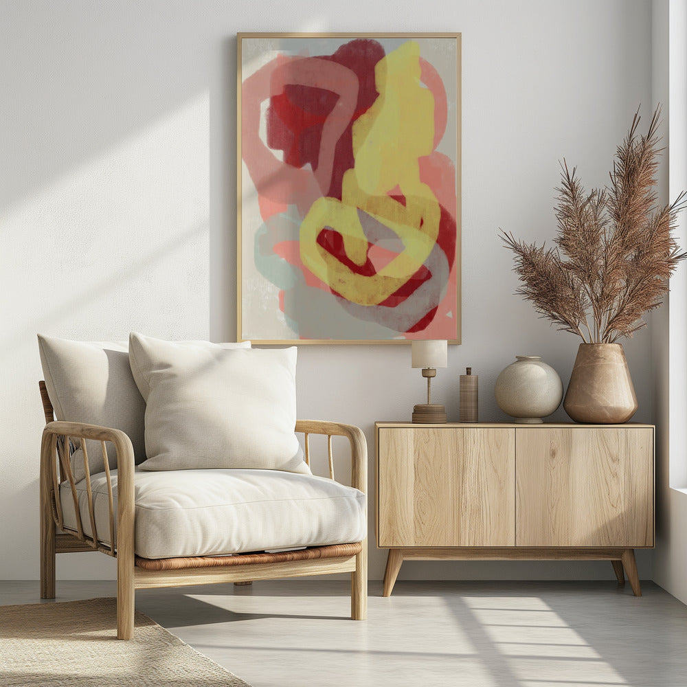Abstract Painting In Pastel. Yellow, red and grey. | Poster